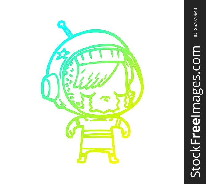 cold gradient line drawing cartoon crying astronaut girl