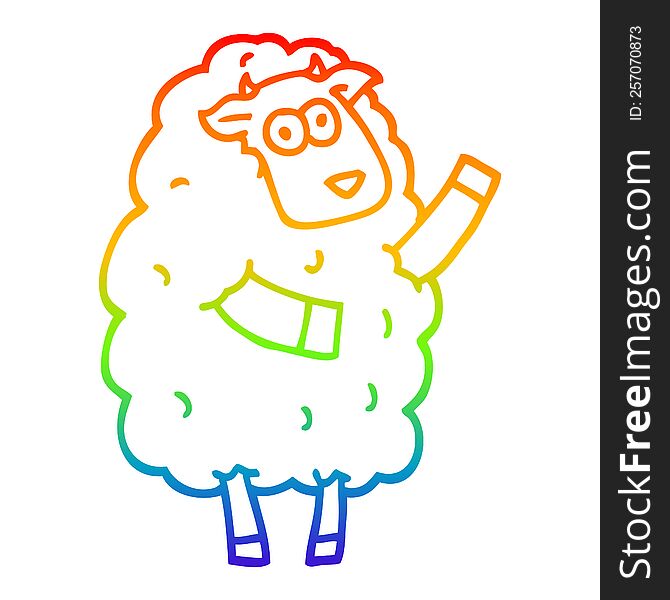 Rainbow Gradient Line Drawing Cartoon Sheep