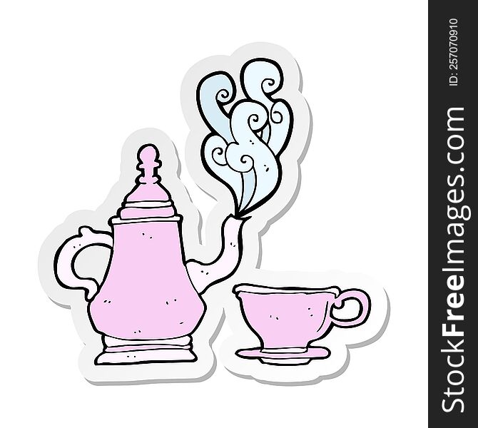 sticker of a cartoon coffee pot and cup