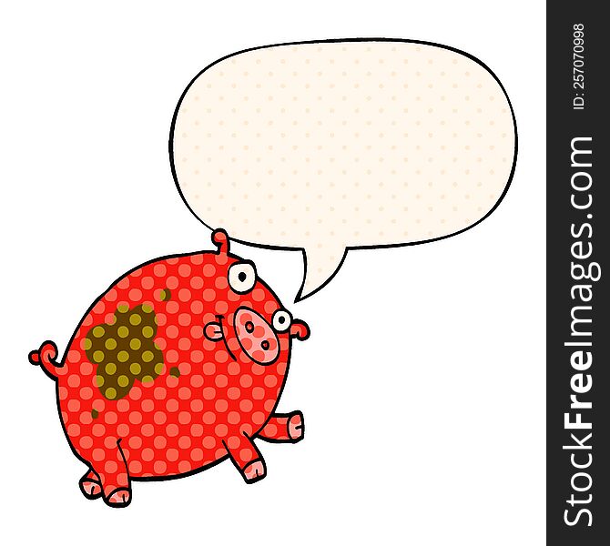 Cartoon Pig And Speech Bubble In Comic Book Style