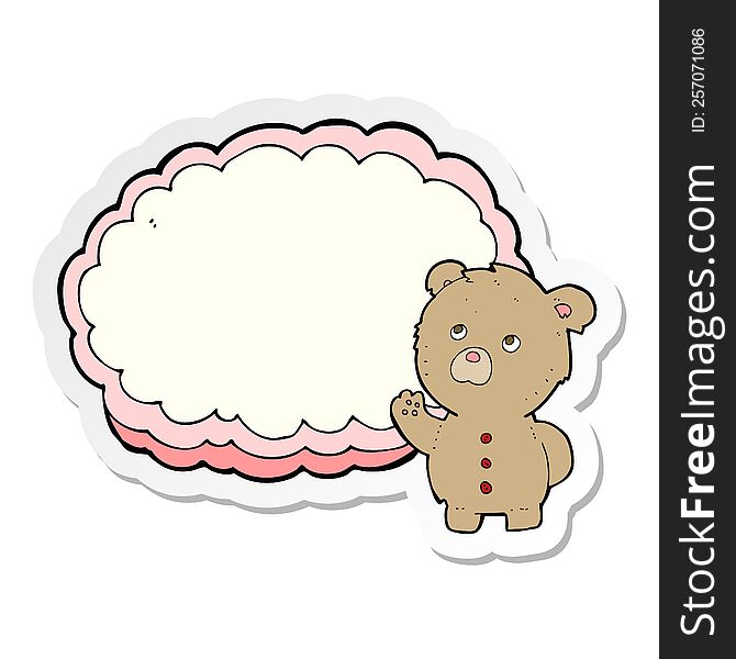 sticker of a cartoon teddy bear with text space cloud