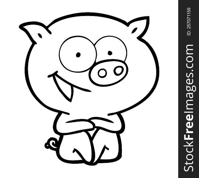 cheerful sitting pig cartoon. cheerful sitting pig cartoon
