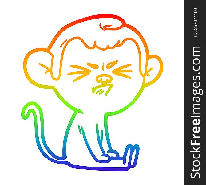 Rainbow Gradient Line Drawing Cartoon Angry Monkey