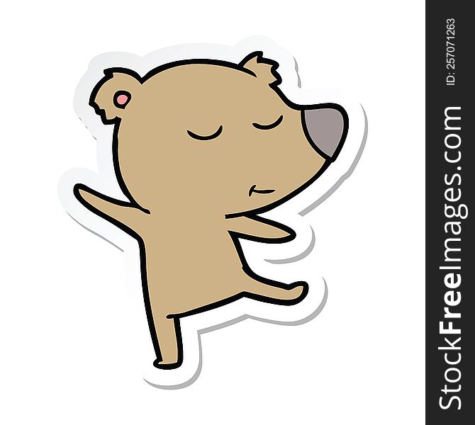 sticker of a happy cartoon bear dancing