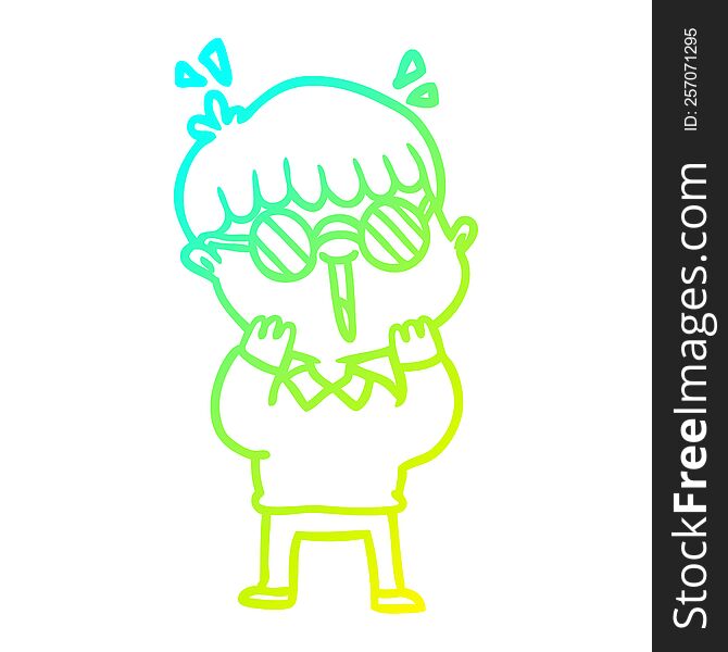Cold Gradient Line Drawing Cartoon Happy Boy Wearing Spectacles