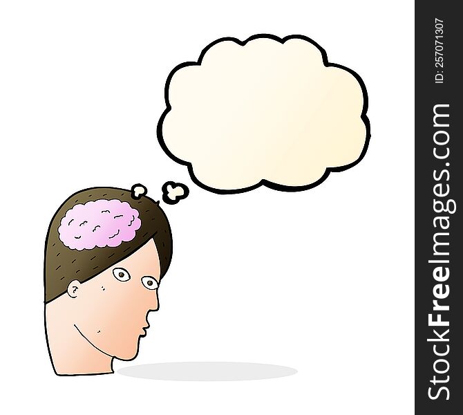 Cartoon Head With Brain Symbol With Thought Bubble