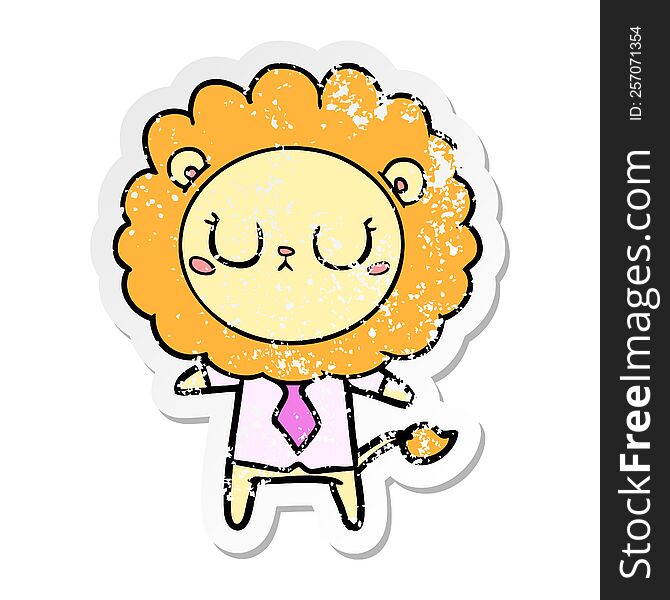 Distressed Sticker Of A Cartoon Lion In Business Clothes
