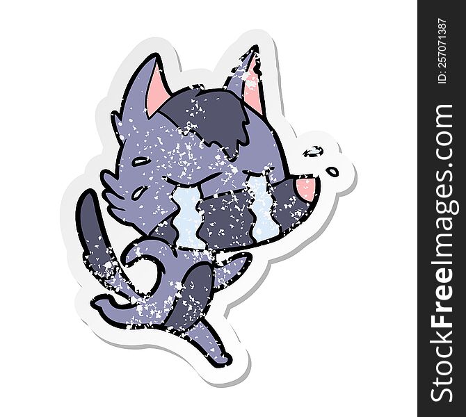 Distressed Sticker Of A Cartoon Crying Wolf
