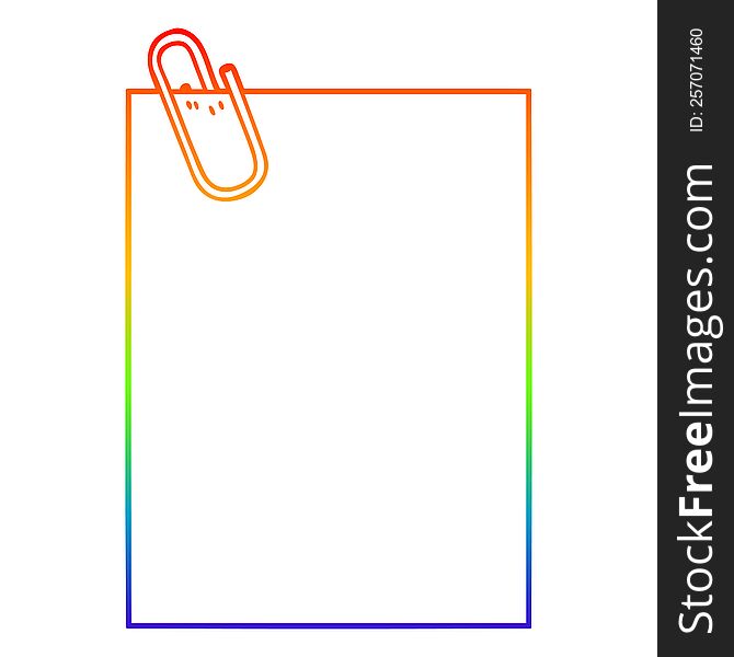 Rainbow Gradient Line Drawing Cartoon Paper With Paperclip