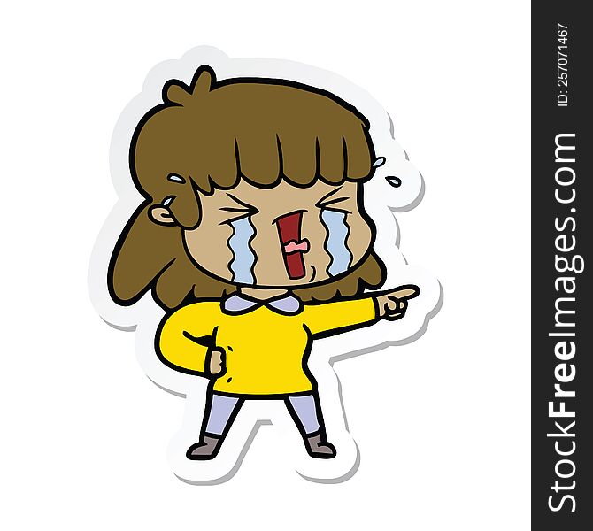 Sticker Of A Cartoon Woman In Tears