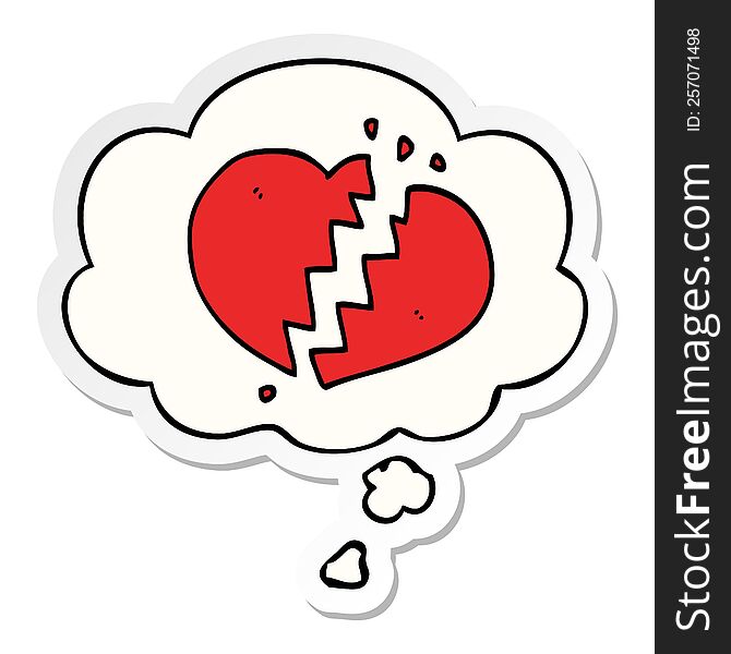 Cartoon Broken Heart And Thought Bubble As A Printed Sticker