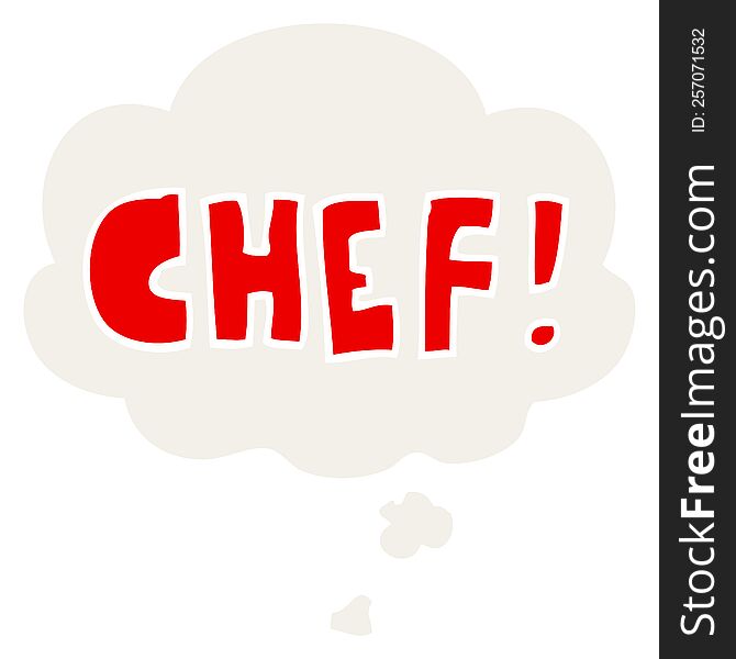cartoon word chef with thought bubble in retro style