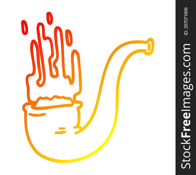 warm gradient line drawing of a cartoon smoking pipe