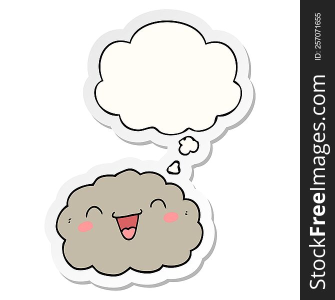Happy Cartoon Cloud And Thought Bubble As A Printed Sticker