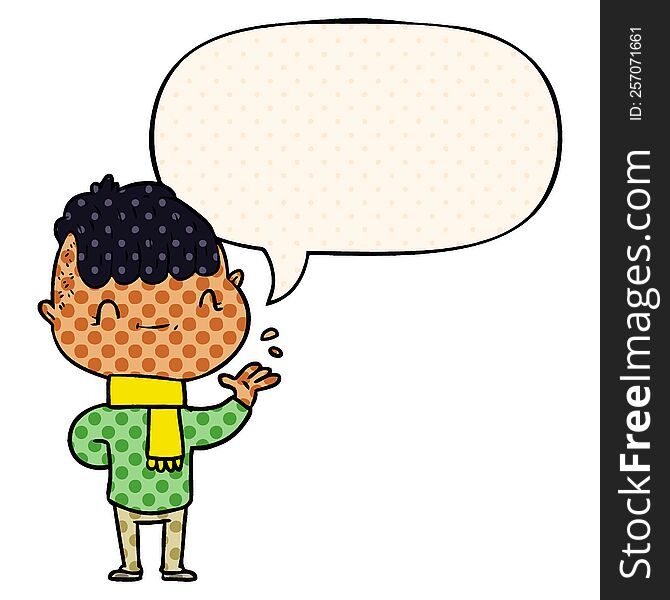 Cartoon Friendly Boy And Speech Bubble In Comic Book Style
