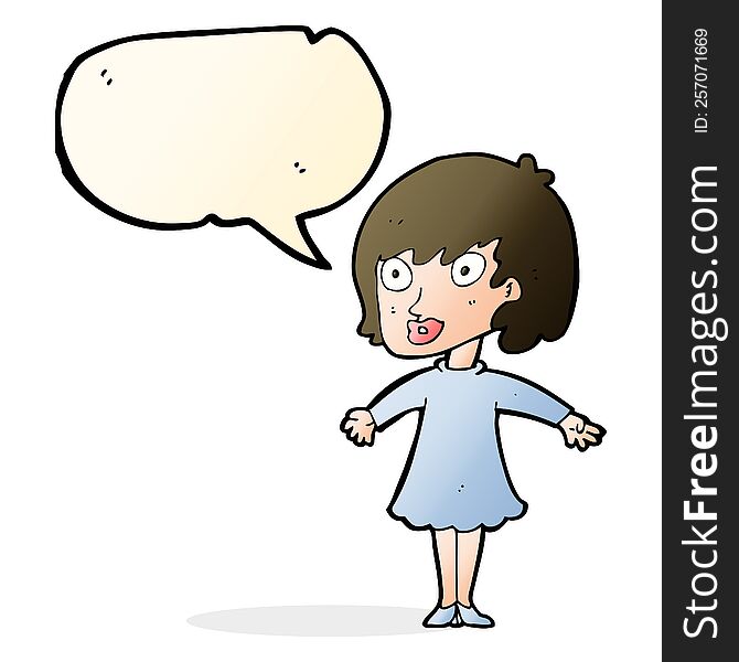 Cartoon Woman Wearing Dress With Speech Bubble