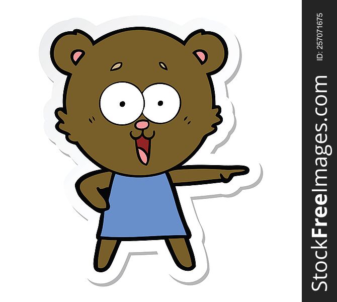Sticker Of A Laughing Pointing Teddy Bear Cartoon