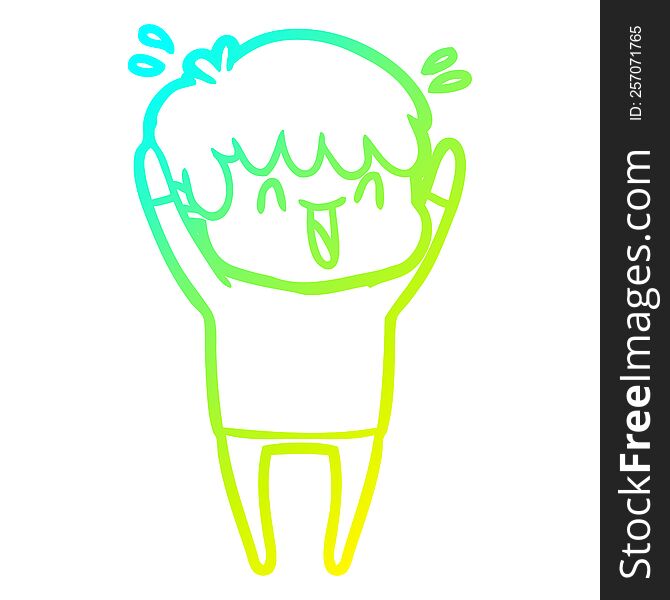 cold gradient line drawing of a cartoon laughing boy