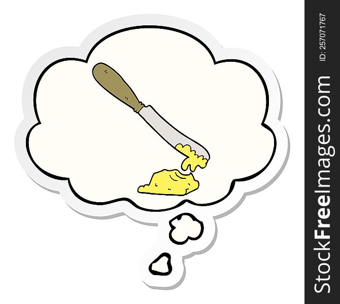 Cartoon Knife Spreading Butter And Thought Bubble As A Printed Sticker