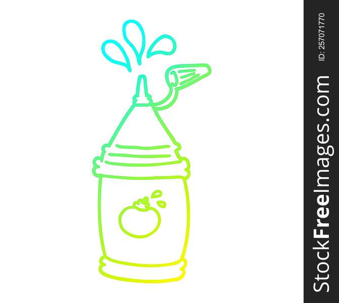 cold gradient line drawing of a cartoon ketchup bottle