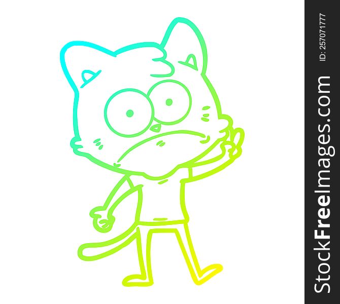 Cold Gradient Line Drawing Cartoon Nervous Cat