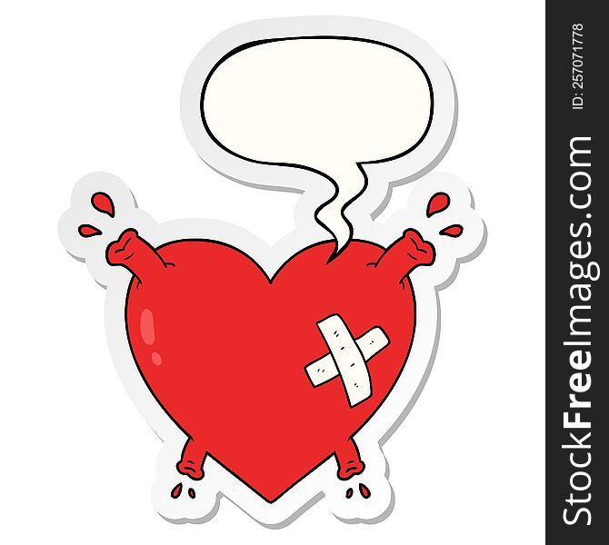 Cartoon Heart Squirting Blood And Speech Bubble Sticker
