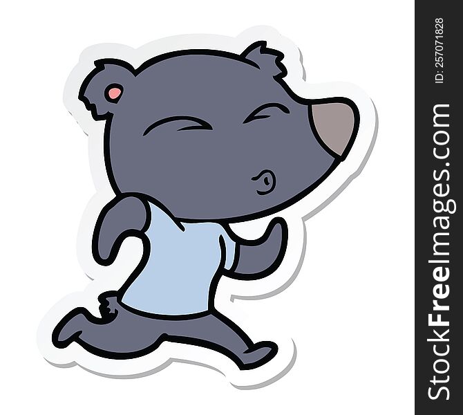 Sticker Of A Cartoon Jogging Bear