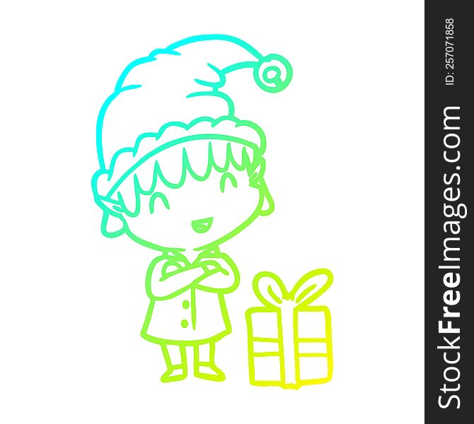 Cold Gradient Line Drawing Happy Christmas Elf