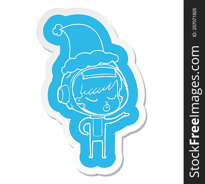 Cartoon  Sticker Of A Pretty Astronaut Girl Wearing Santa Hat