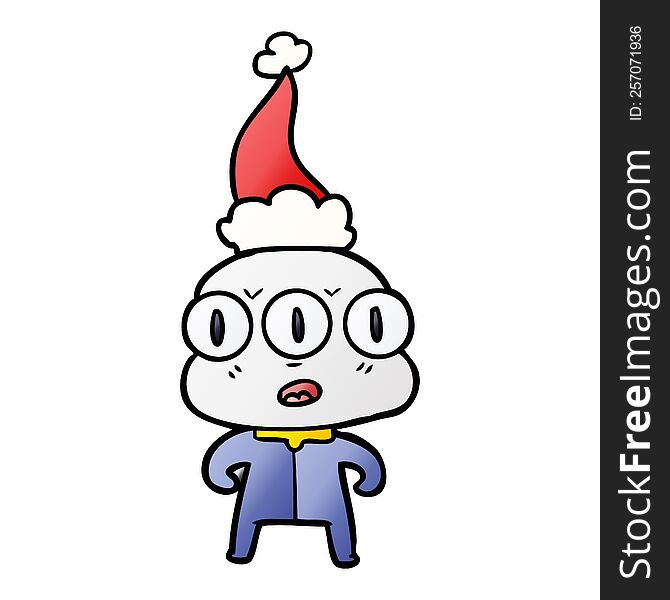 Gradient Cartoon Of A Three Eyed Alien Wearing Santa Hat