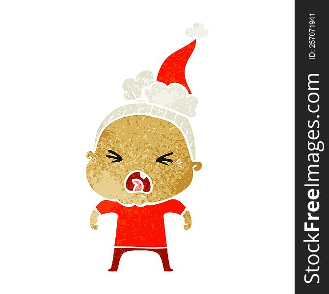 Retro Cartoon Of A Angry Old Woman Wearing Santa Hat