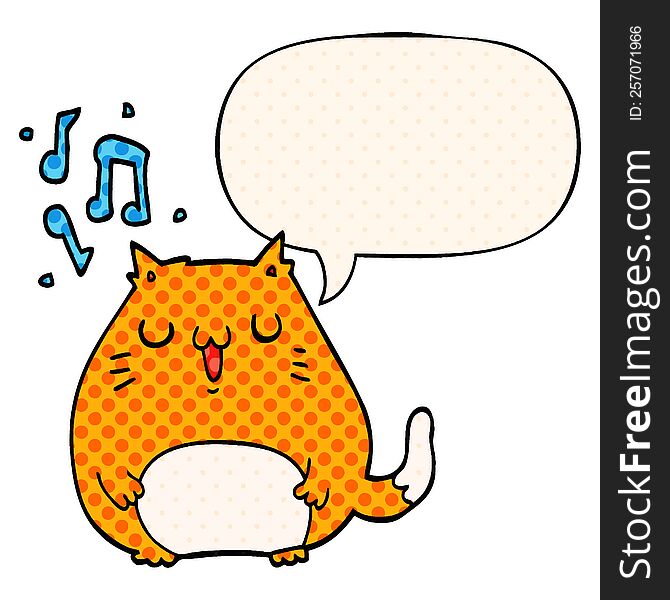 Cartoon Cat Singing And Speech Bubble In Comic Book Style