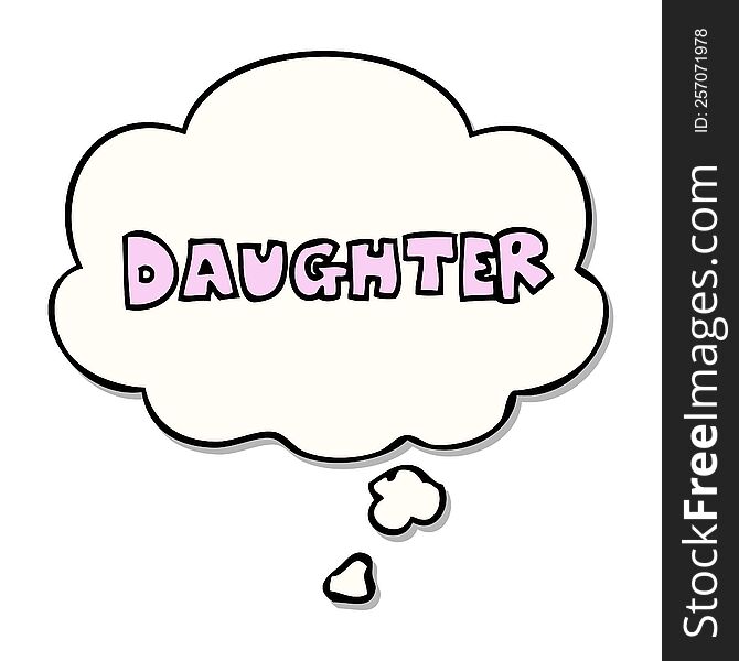 cartoon word daughter with thought bubble as a printed sticker