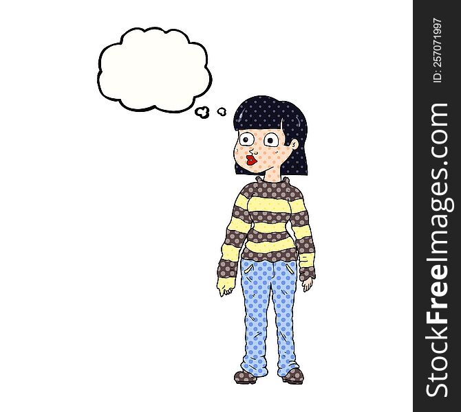 Thought Bubble Cartoon Woman In Casual Clothes