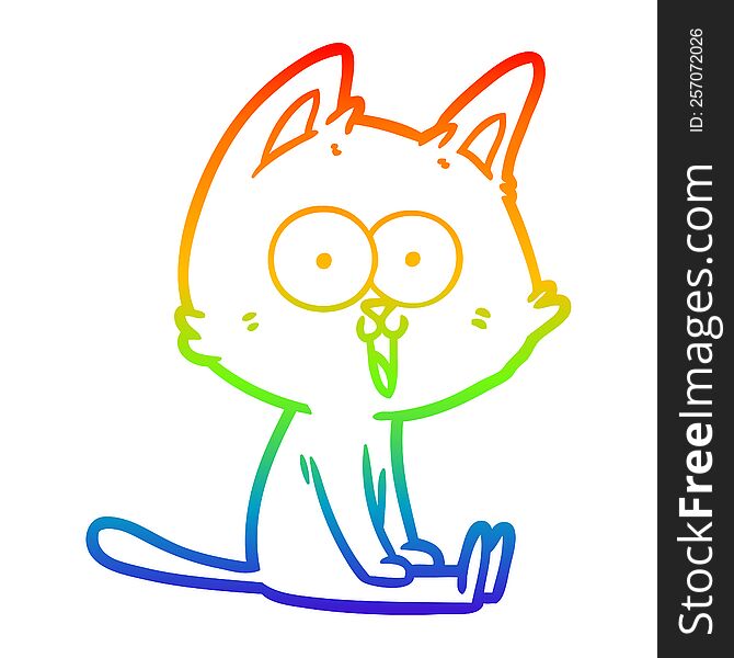 Rainbow Gradient Line Drawing Funny Cartoon Cat Sitting