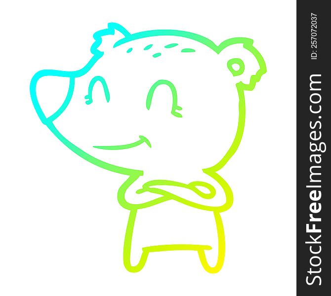 Cold Gradient Line Drawing Smiling Bear Cartoon