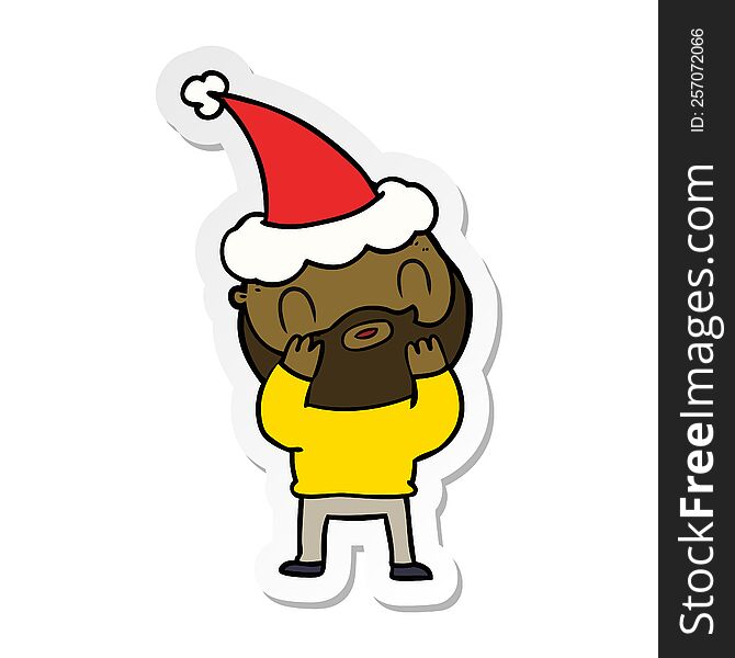 Sticker Cartoon Of A Bearded Man Wearing Santa Hat