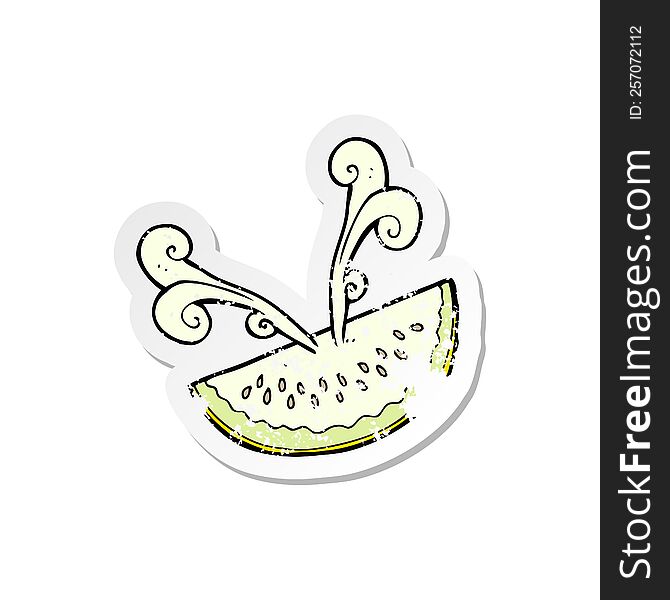 Retro Distressed Sticker Of A Cartoon Melon Slice