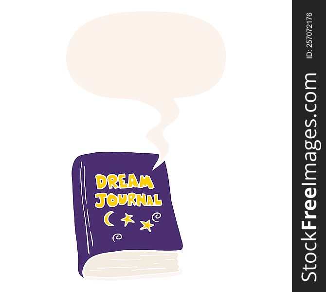 cartoon dream journal with speech bubble in retro style
