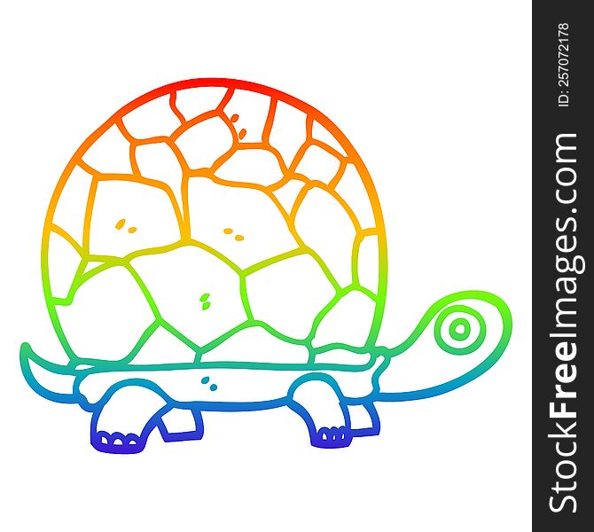 Rainbow Gradient Line Drawing Cartoon Tortoise