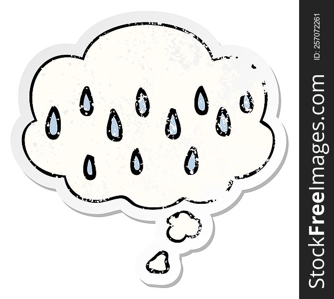 Cartoon Rain And Thought Bubble As A Distressed Worn Sticker