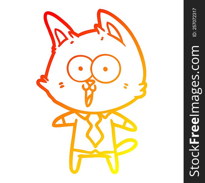 Warm Gradient Line Drawing Funny Cartoon Cat Wearing Shirt And Tie
