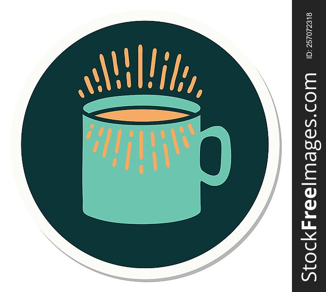 Tattoo Style Sticker Of Cup Of Coffee
