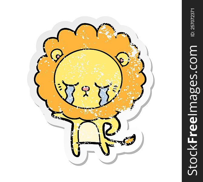 Distressed Sticker Of A Crying Cartoon Lion