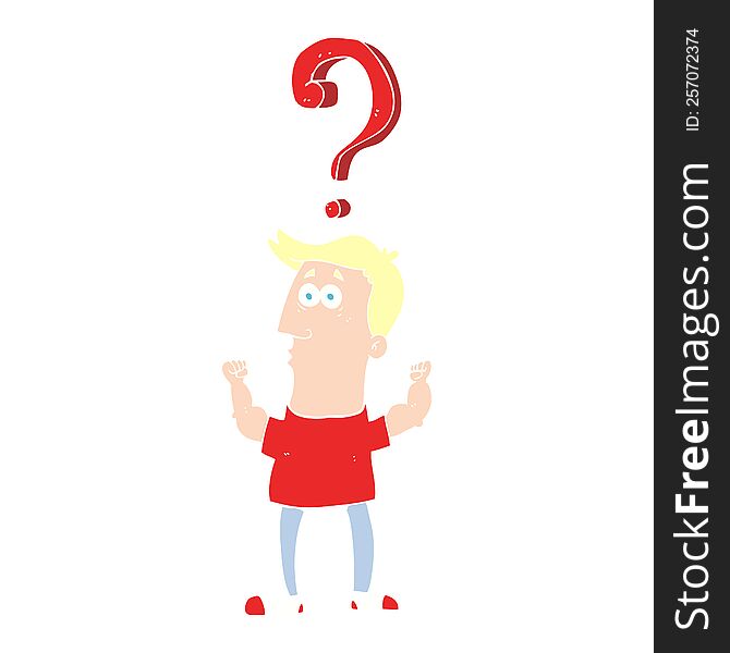 Flat Color Illustration Of A Cartoon Man With Question