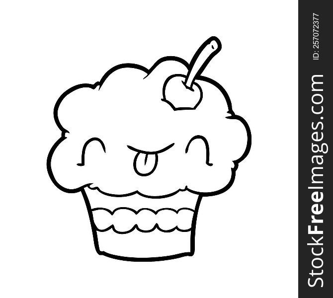 funny line drawing of a cupcake. funny line drawing of a cupcake
