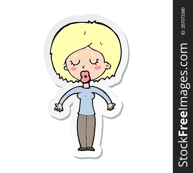 sticker of a cartoon woman with closed eyes