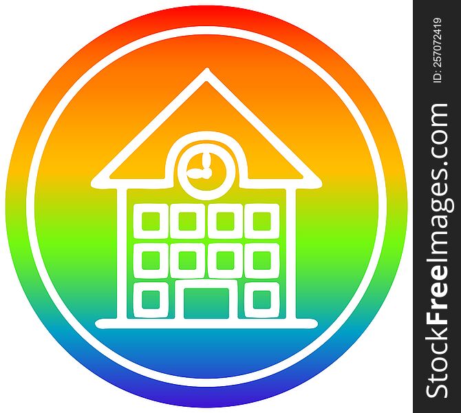 school house circular icon with rainbow gradient finish. school house circular icon with rainbow gradient finish
