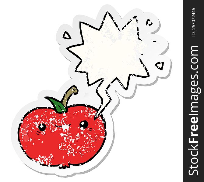 cartoon apple and speech bubble distressed sticker