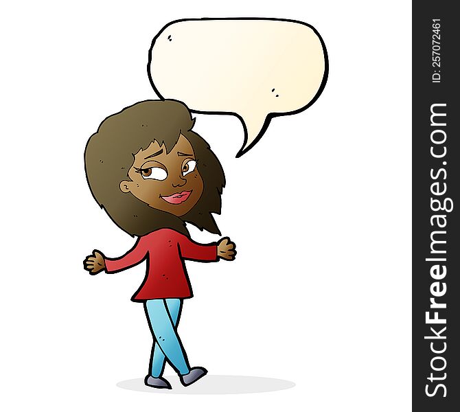 stress free woman cartoon with speech bubble